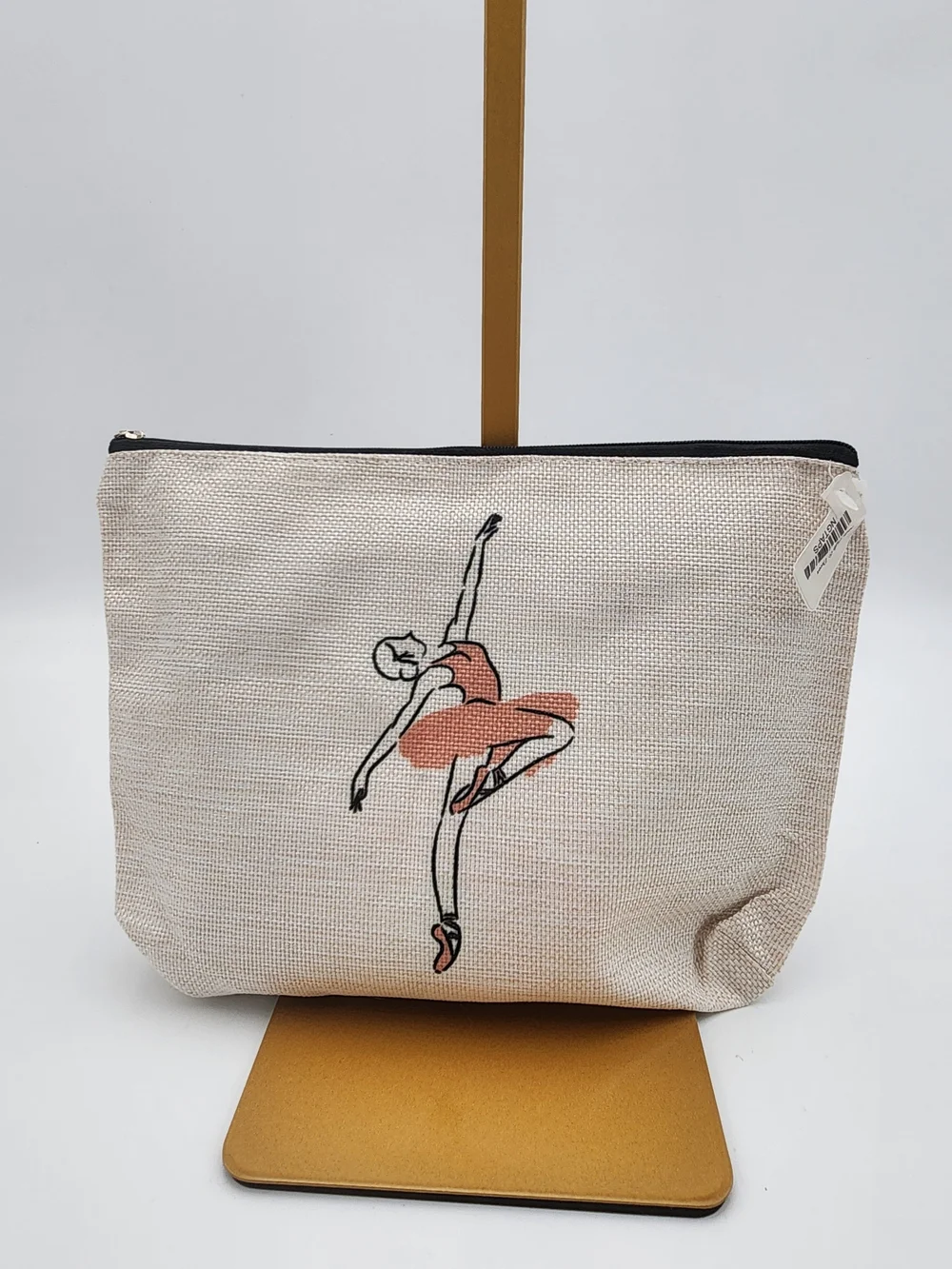 Canvas Ballet Dancer Zip Pouch - Cream with Pink Accent